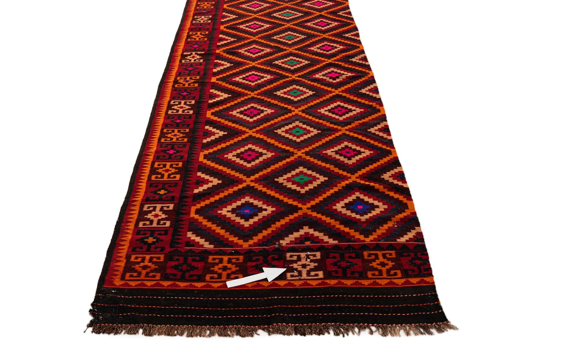 135cm x 425cm Hand Woven Kilim Fars Wool Runner Rug