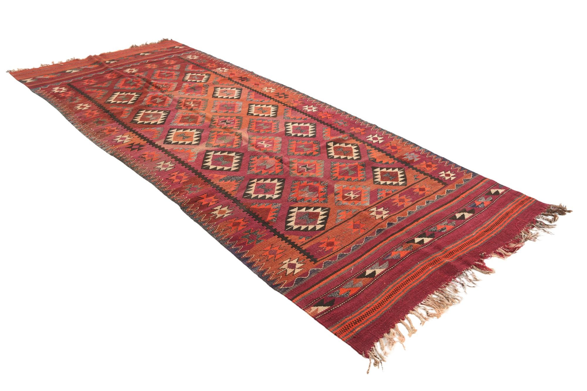 4' 6 x 11' 1 Hand Woven Kilim Fars Wool Runner Rug