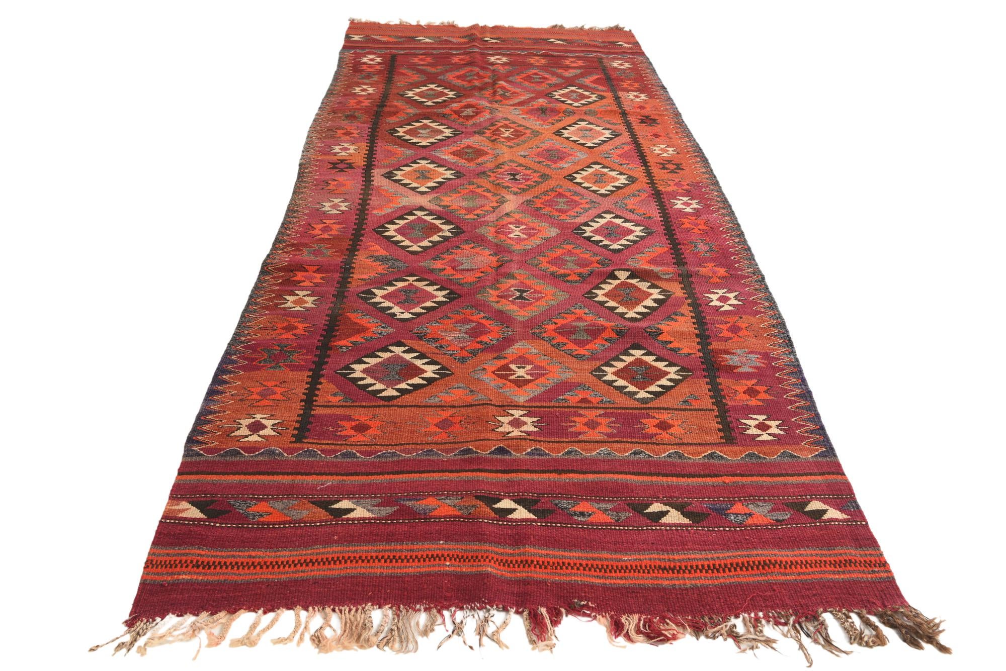 4' 6 x 11' 1 Hand Woven Kilim Fars Wool Runner Rug