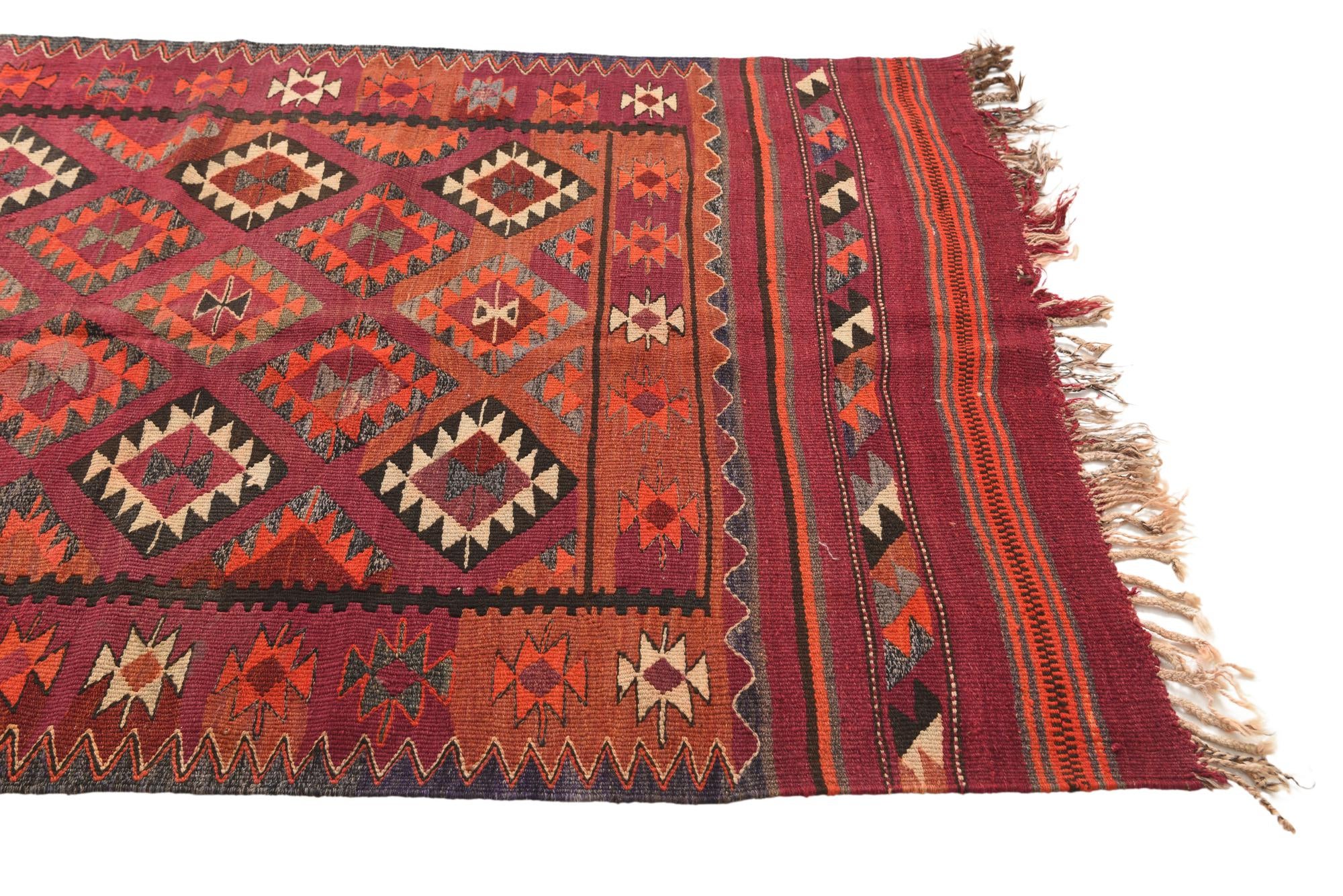 4' 6 x 11' 1 Hand Woven Kilim Fars Wool Runner Rug