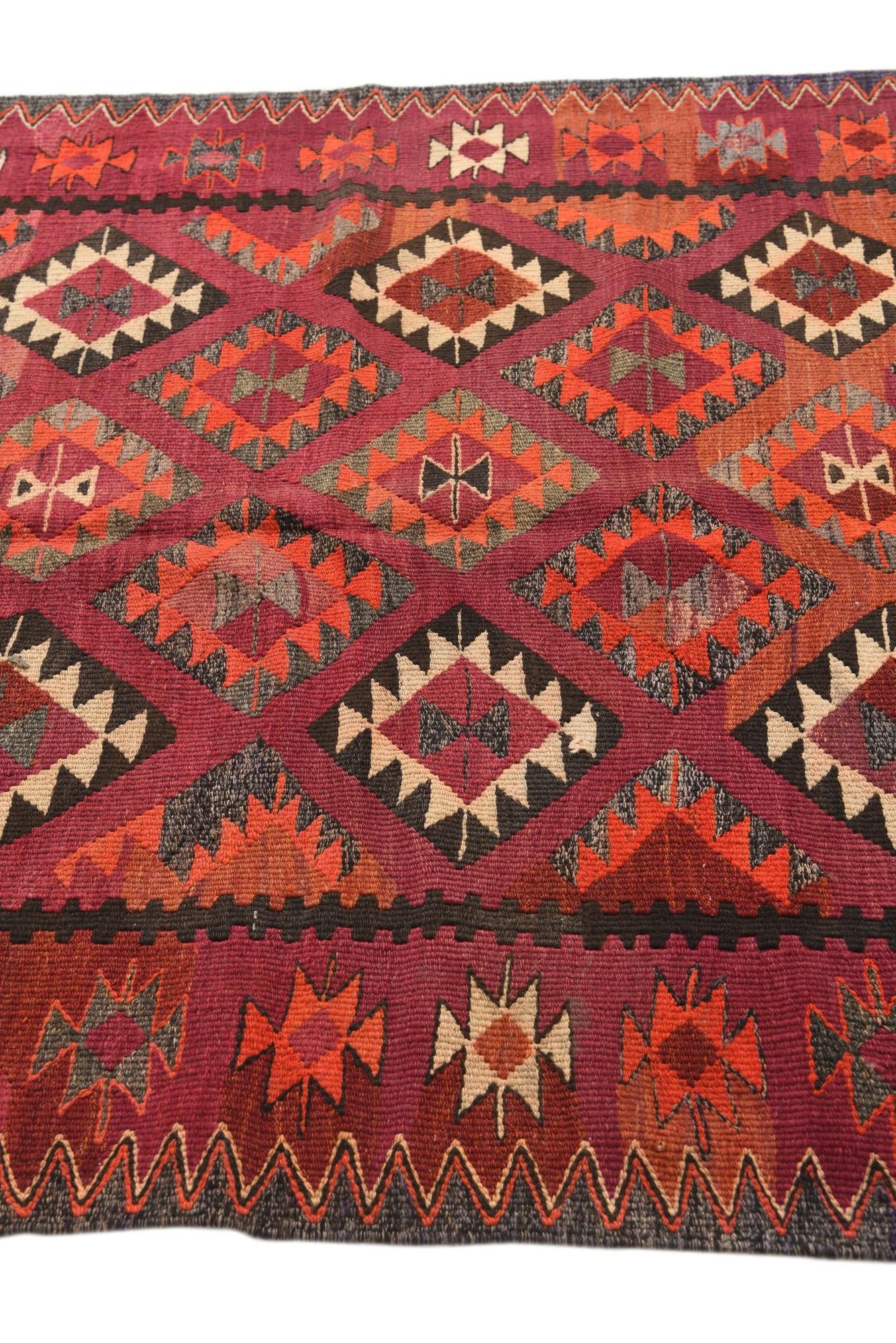 4' 6 x 11' 1 Hand Woven Kilim Fars Wool Runner Rug