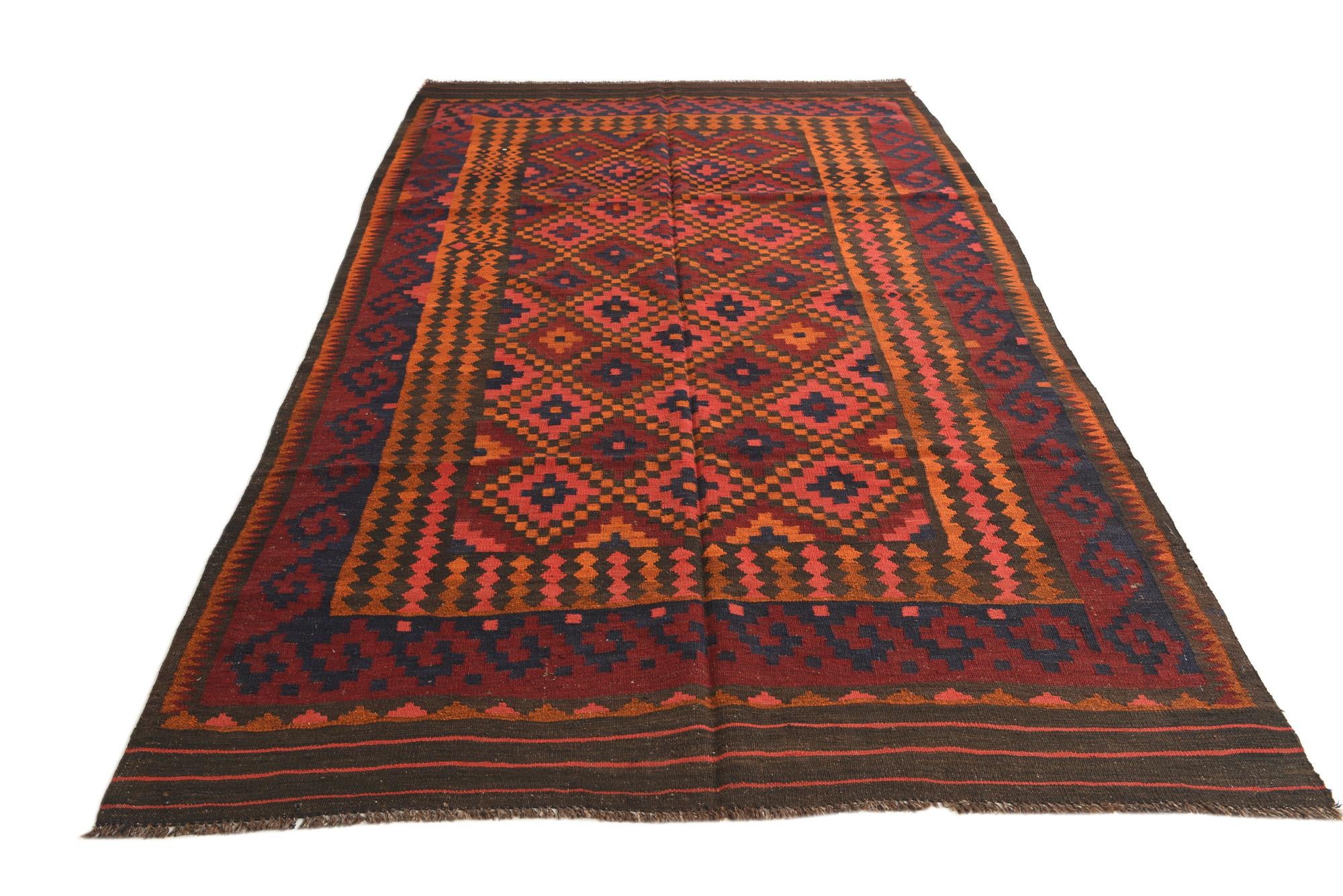 5' 6 x 9' 10 Hand Woven Kilim Fars Wool Runner Rug