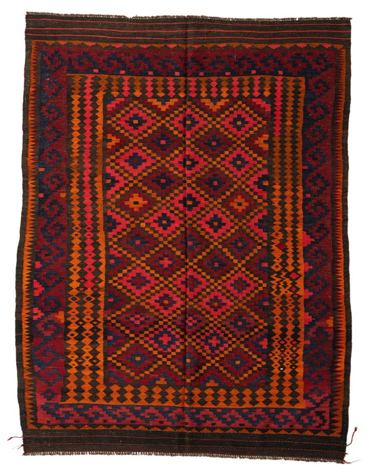 Detail image of 5' 6 x 9' 10 Hand Woven Kilim Fars Wool Runner Rug