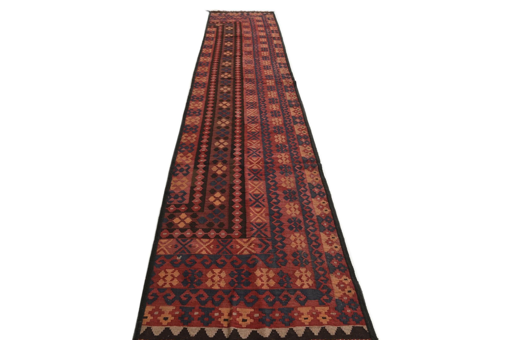 2' 10 x 14' 6 Hand Woven Kilim Fars Wool Runner Rug