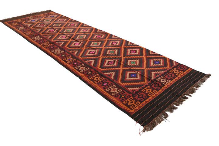 4' 3 x 14' Hand Woven Kilim Fars Wool Runner Rug