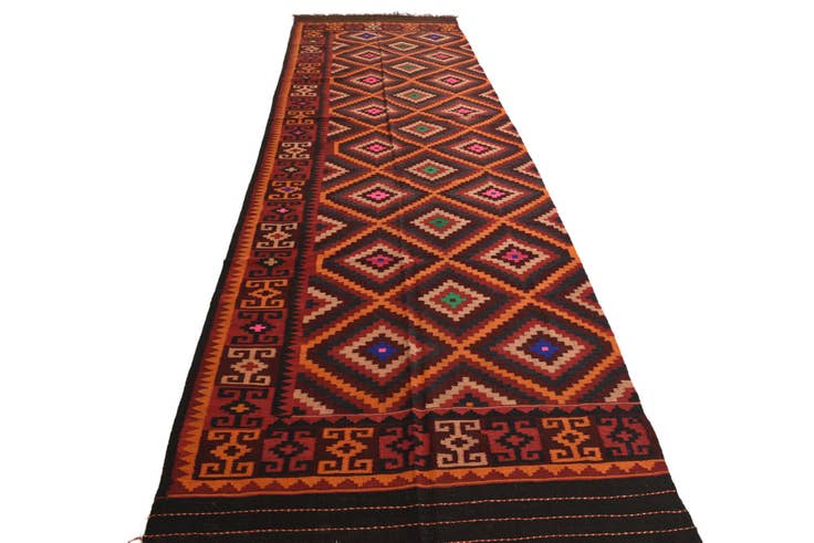 Detail image of 4' 3 x 14' Hand Woven Kilim Fars Wool Runner Rug