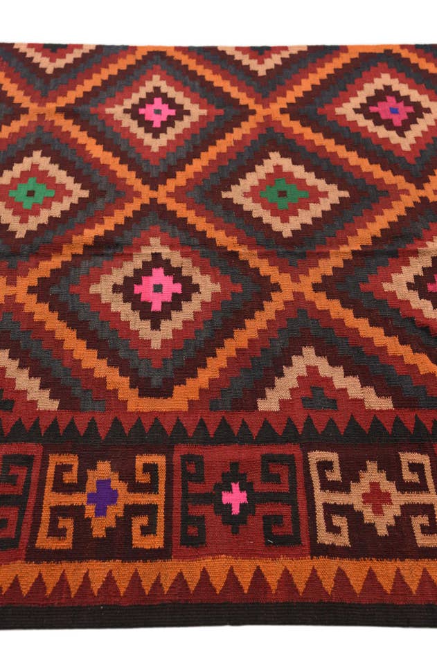 Detail image of 4' 3 x 14' Hand Woven Kilim Fars Wool Runner Rug