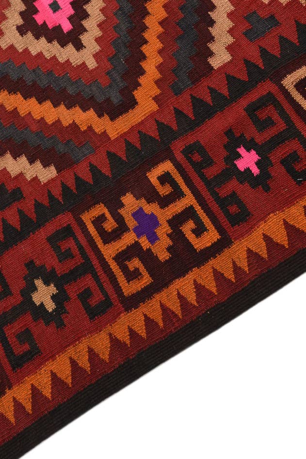Detail image of 4' 3 x 14' Hand Woven Kilim Fars Wool Runner Rug
