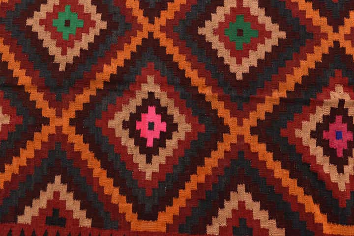 4' 3 x 14' Hand Woven Kilim Fars Wool Runner Rug