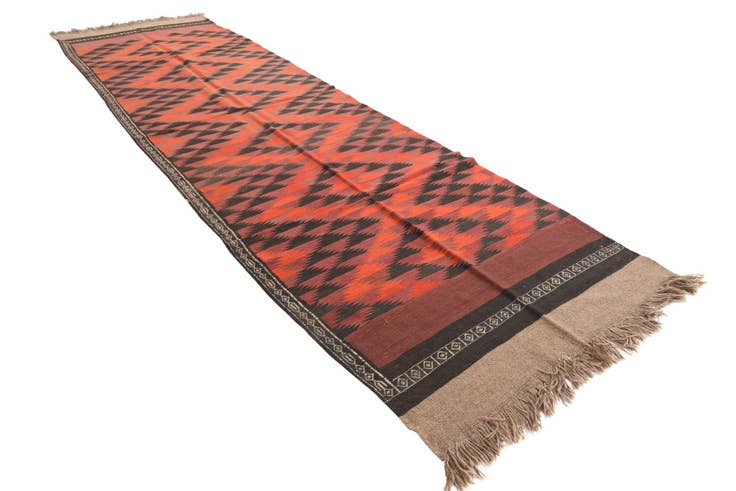 Detail image of 4' 2 x 14' 8 Hand Woven Kilim Fars Wool Runner Rug