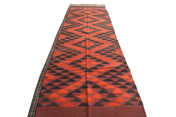 4' 2 x 14' 8 Hand Woven Kilim Fars Wool Runner Rug