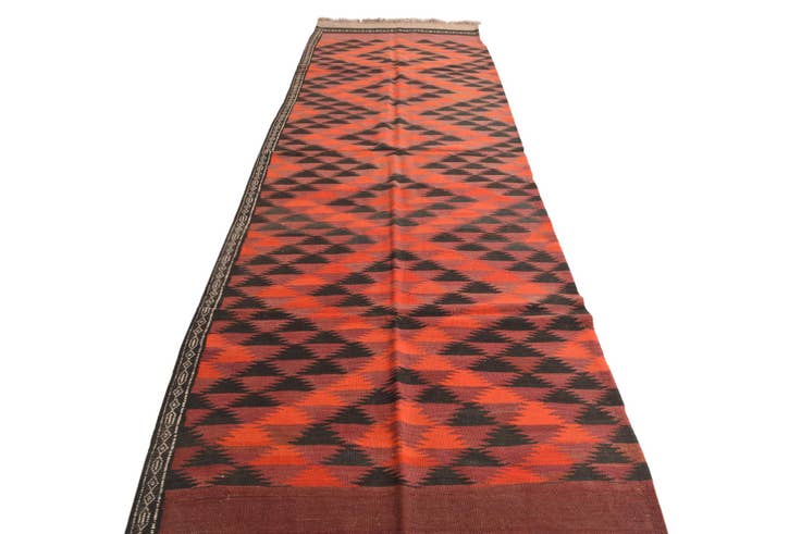Detail image of 4' 2 x 14' 8 Hand Woven Kilim Fars Wool Runner Rug
