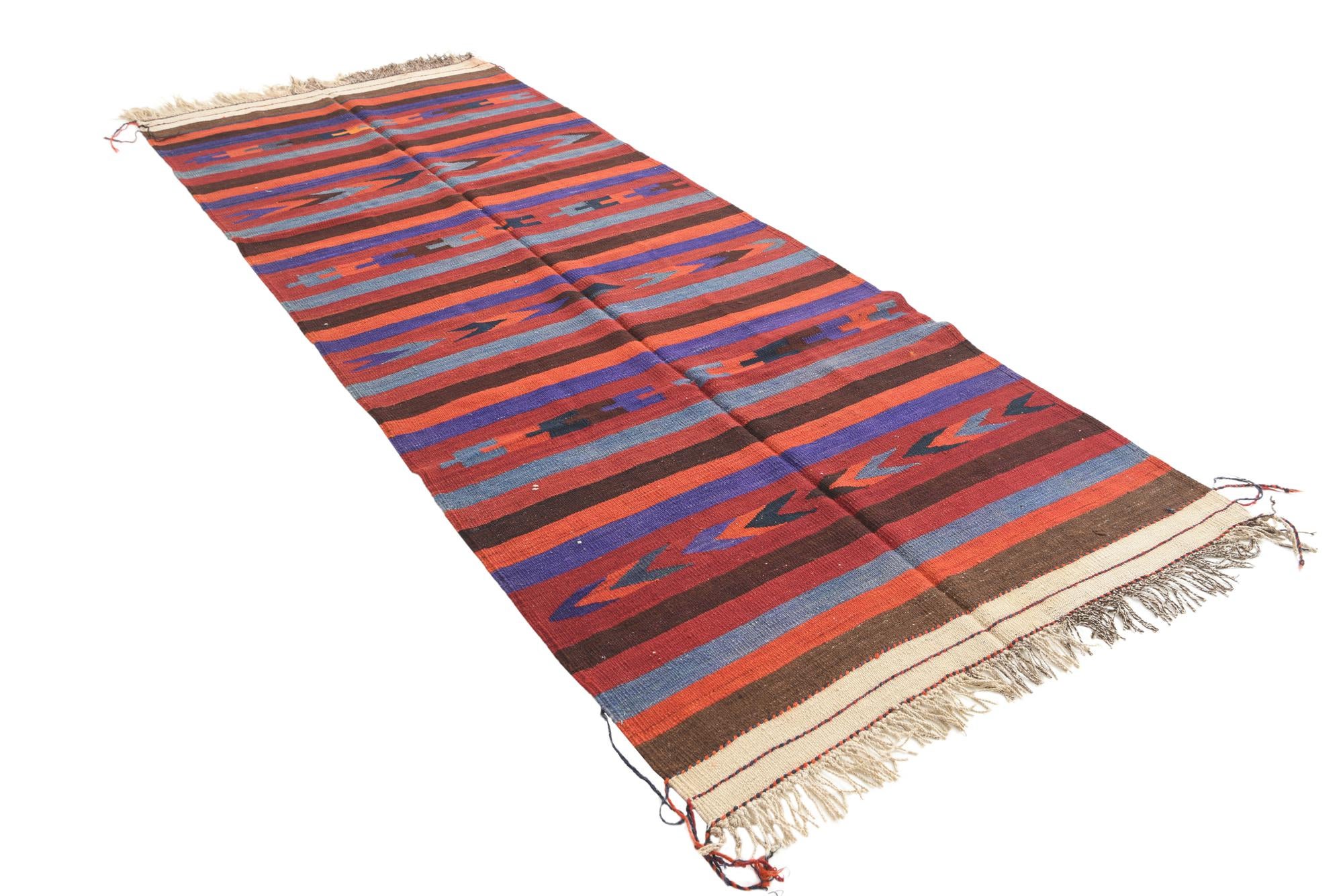4' 2 x 10' 3 Hand Woven Kilim Fars Wool Runner Rug