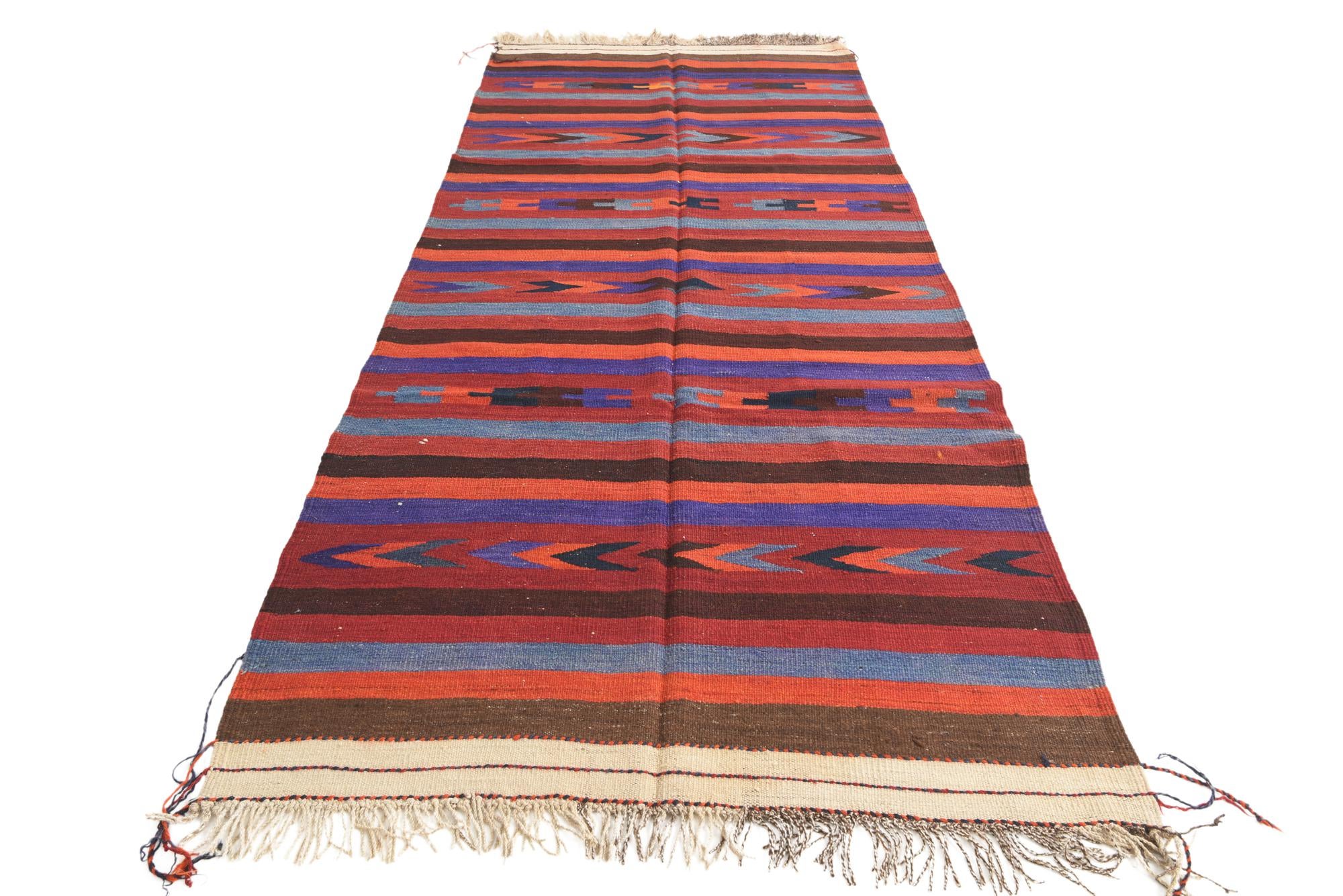 4' 2 x 10' 3 Hand Woven Kilim Fars Wool Runner Rug