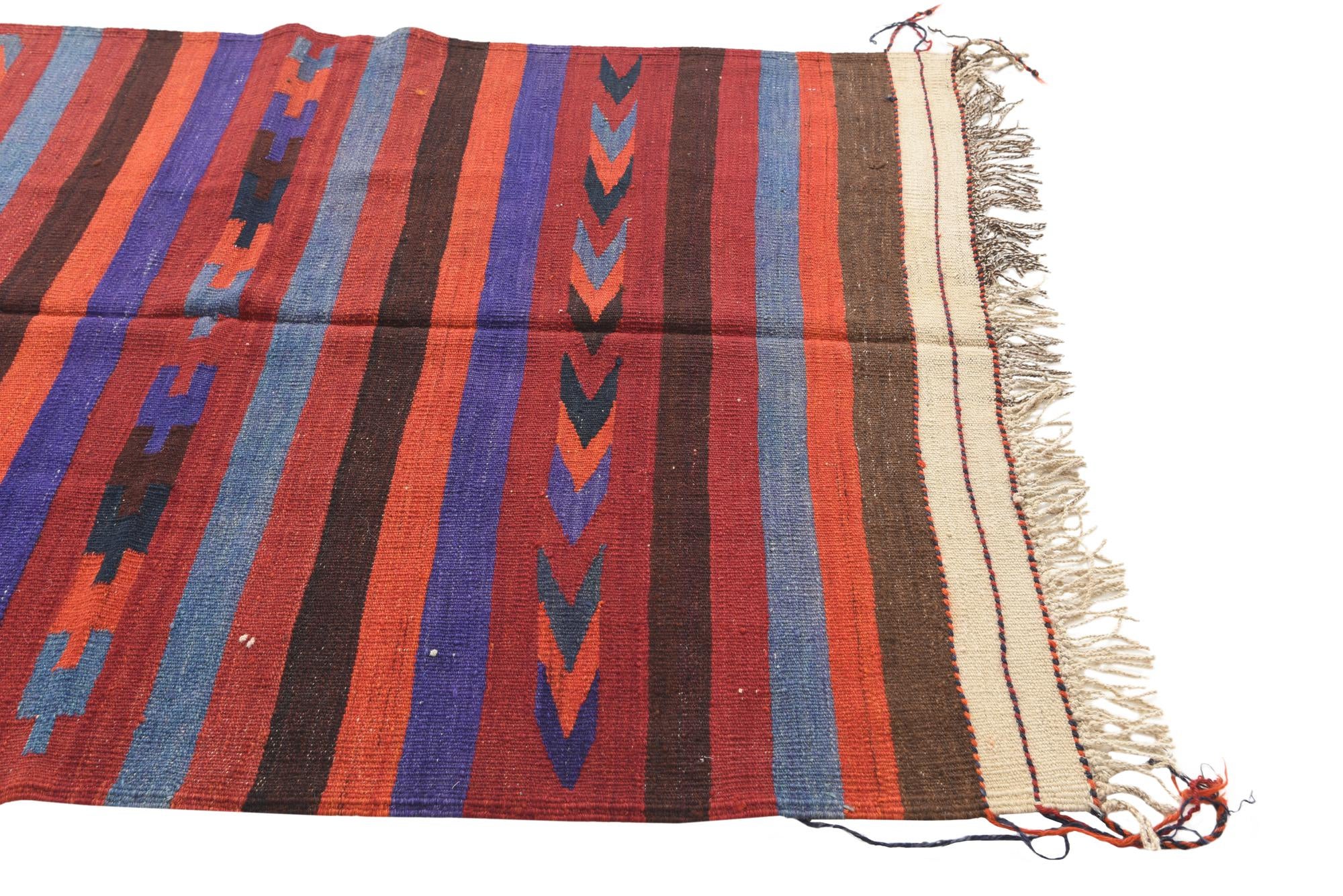 4' 2 x 10' 3 Hand Woven Kilim Fars Wool Runner Rug