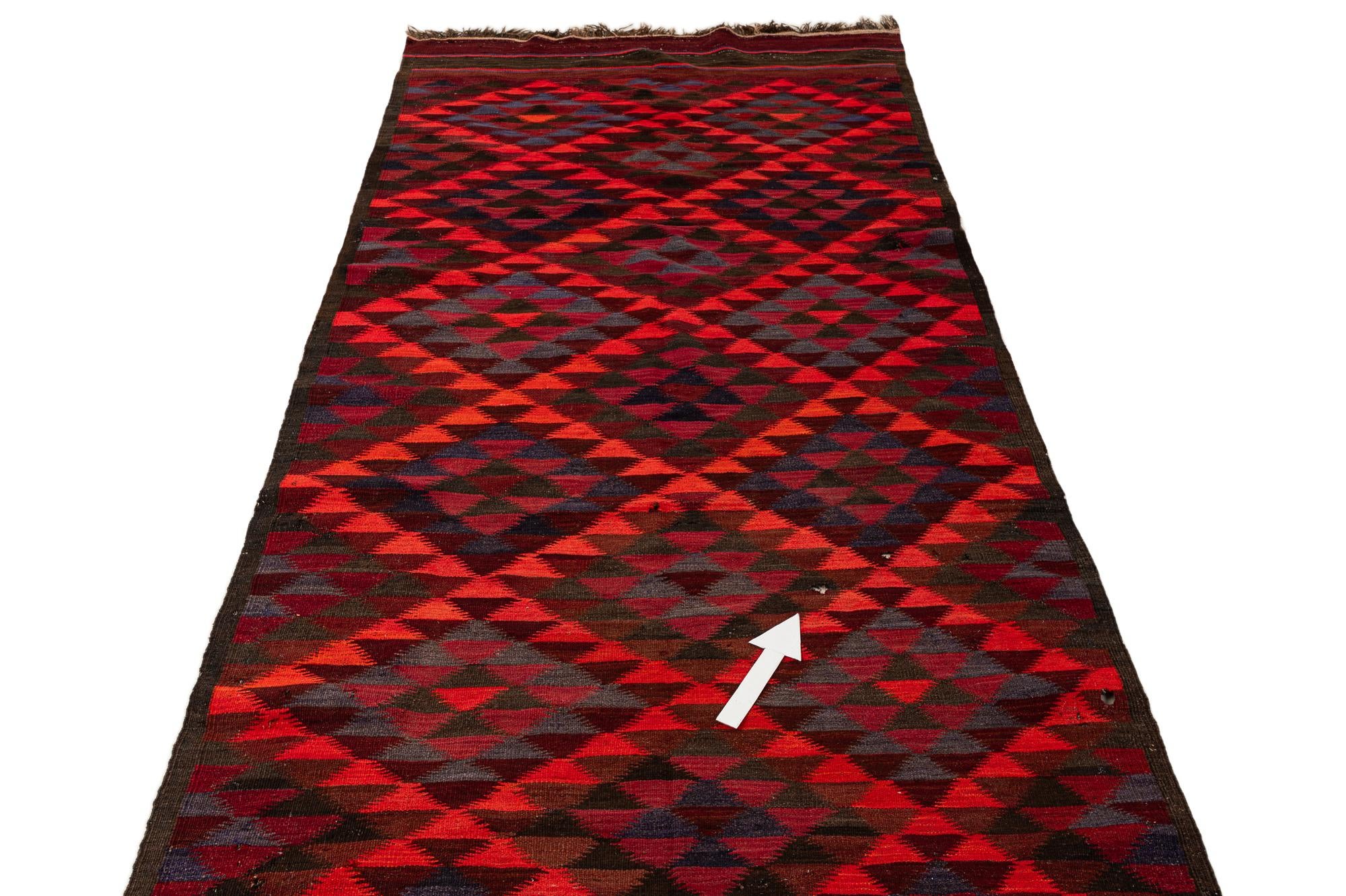 4' 5 x 14' 9 Hand Woven Kilim Fars Wool Runner Rug