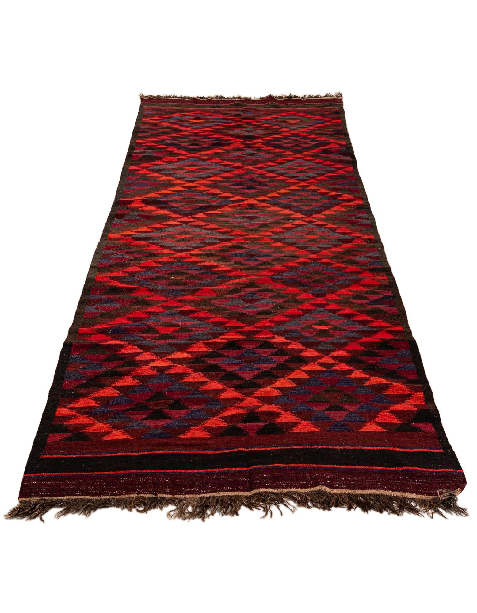 4' 5 x 14' 9 Hand Woven Kilim Fars Wool Runner Rug