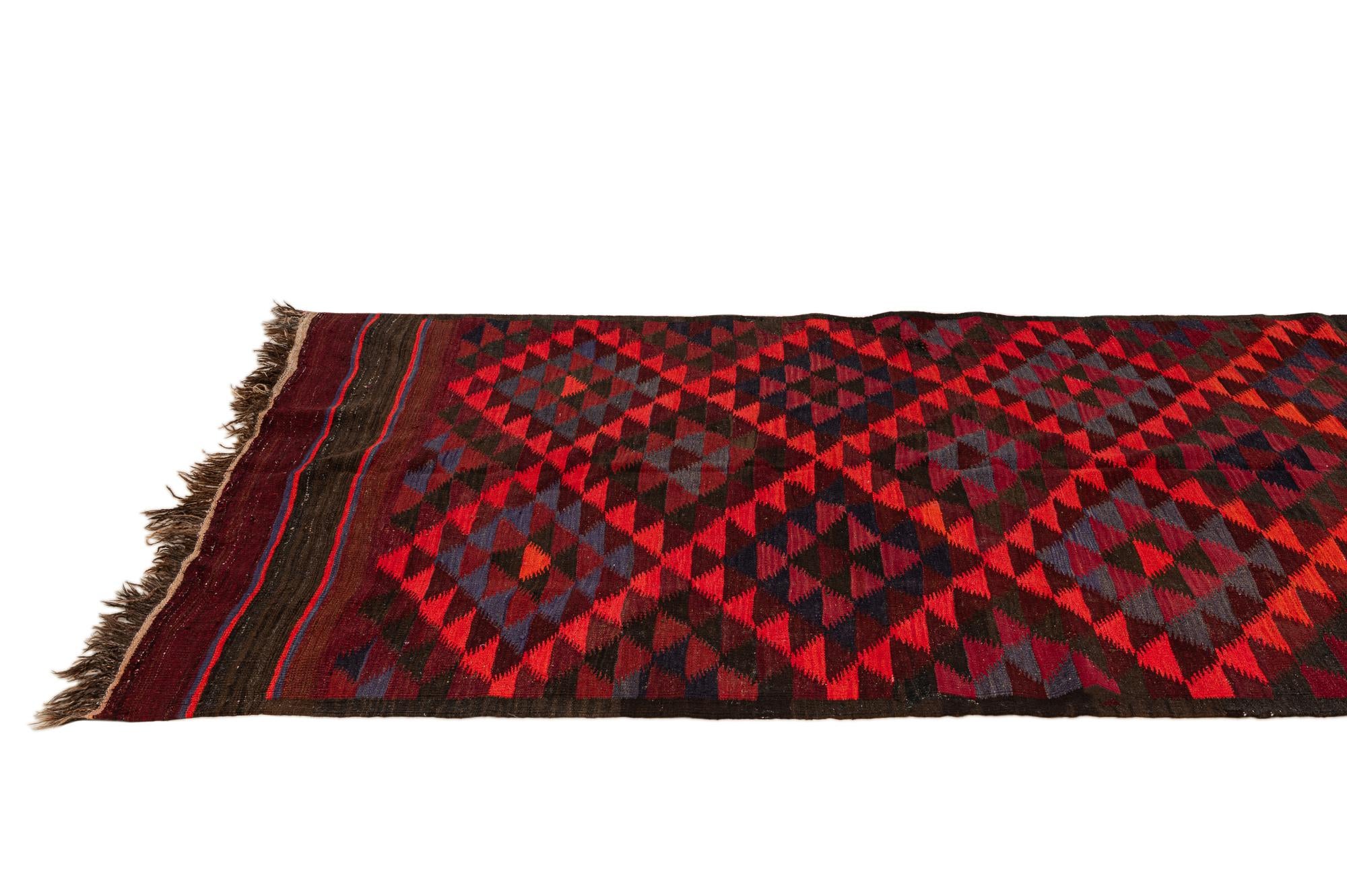 4' 5 x 14' 9 Hand Woven Kilim Fars Wool Runner Rug