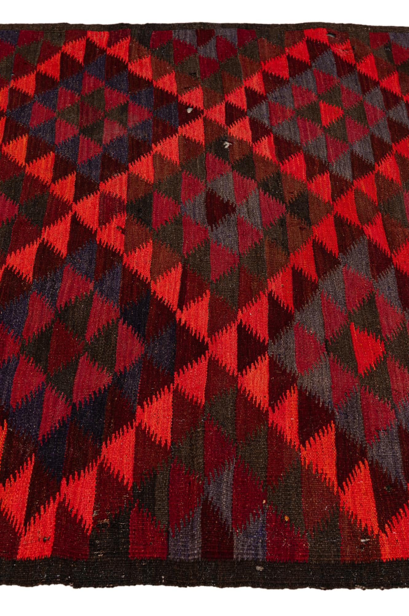 4' 5 x 14' 9 Hand Woven Kilim Fars Wool Runner Rug