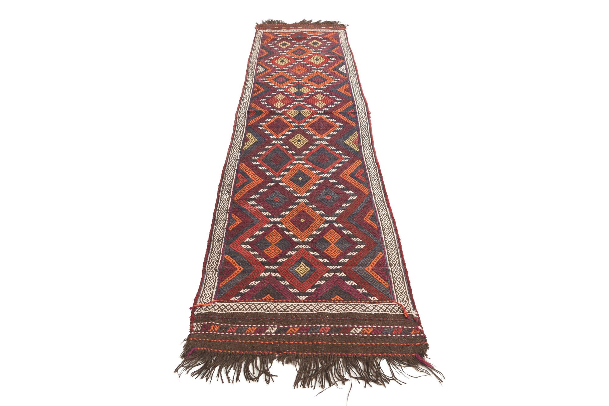 2' 4 x 10' 1 Hand Woven Kilim Fars Wool Runner Rug