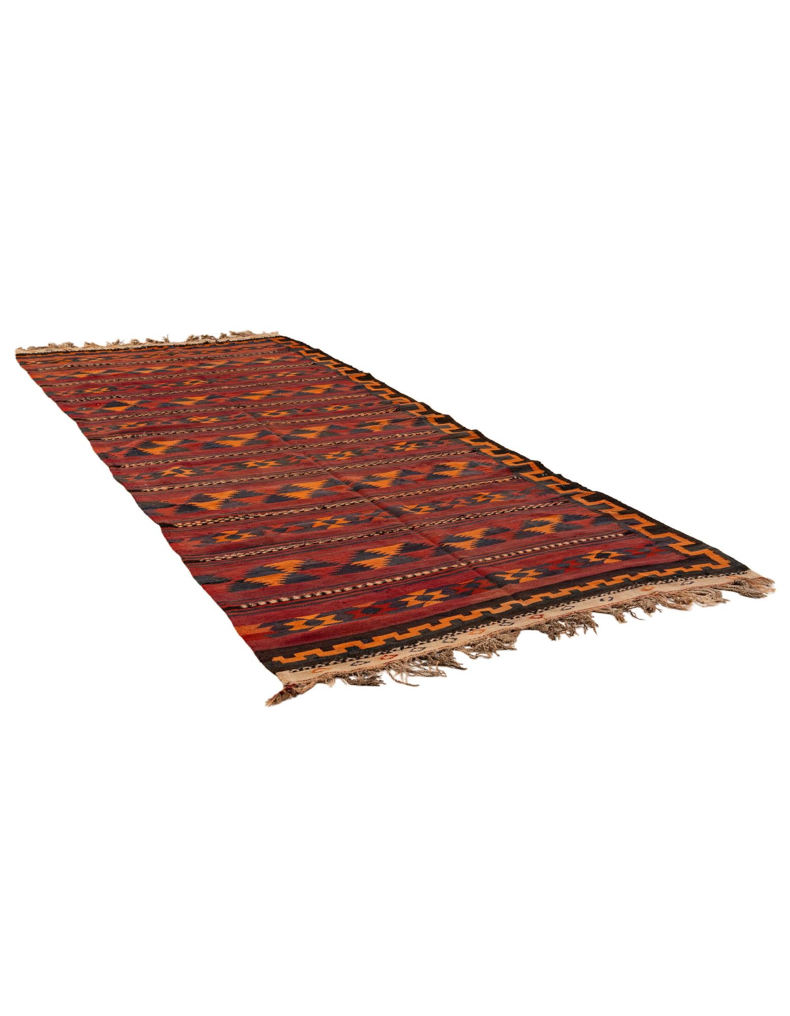 4' 4 x 11' 1 Hand Woven Kilim Fars Wool Runner Rug