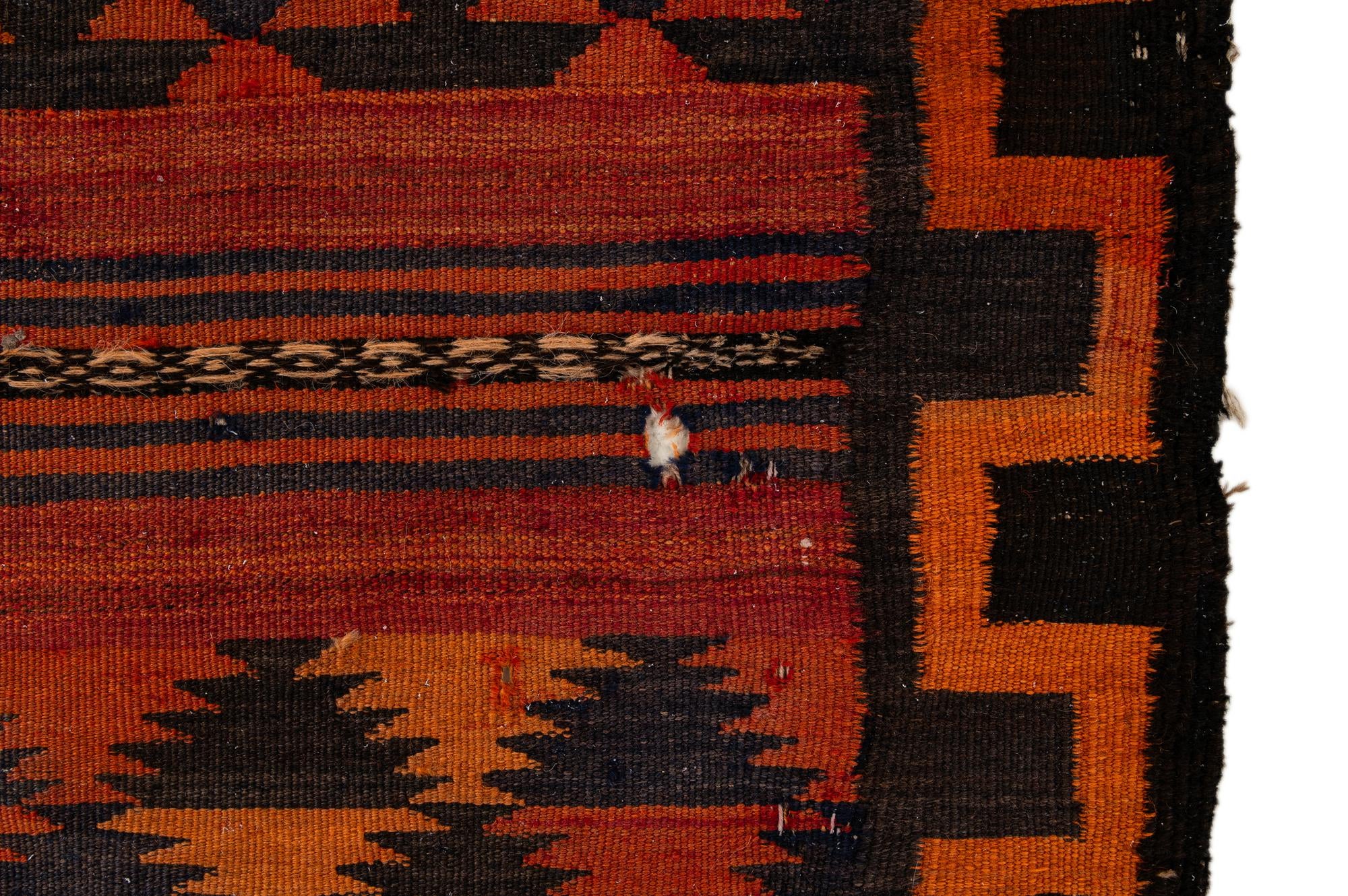 4' 4 x 11' 1 Hand Woven Kilim Fars Wool Runner Rug