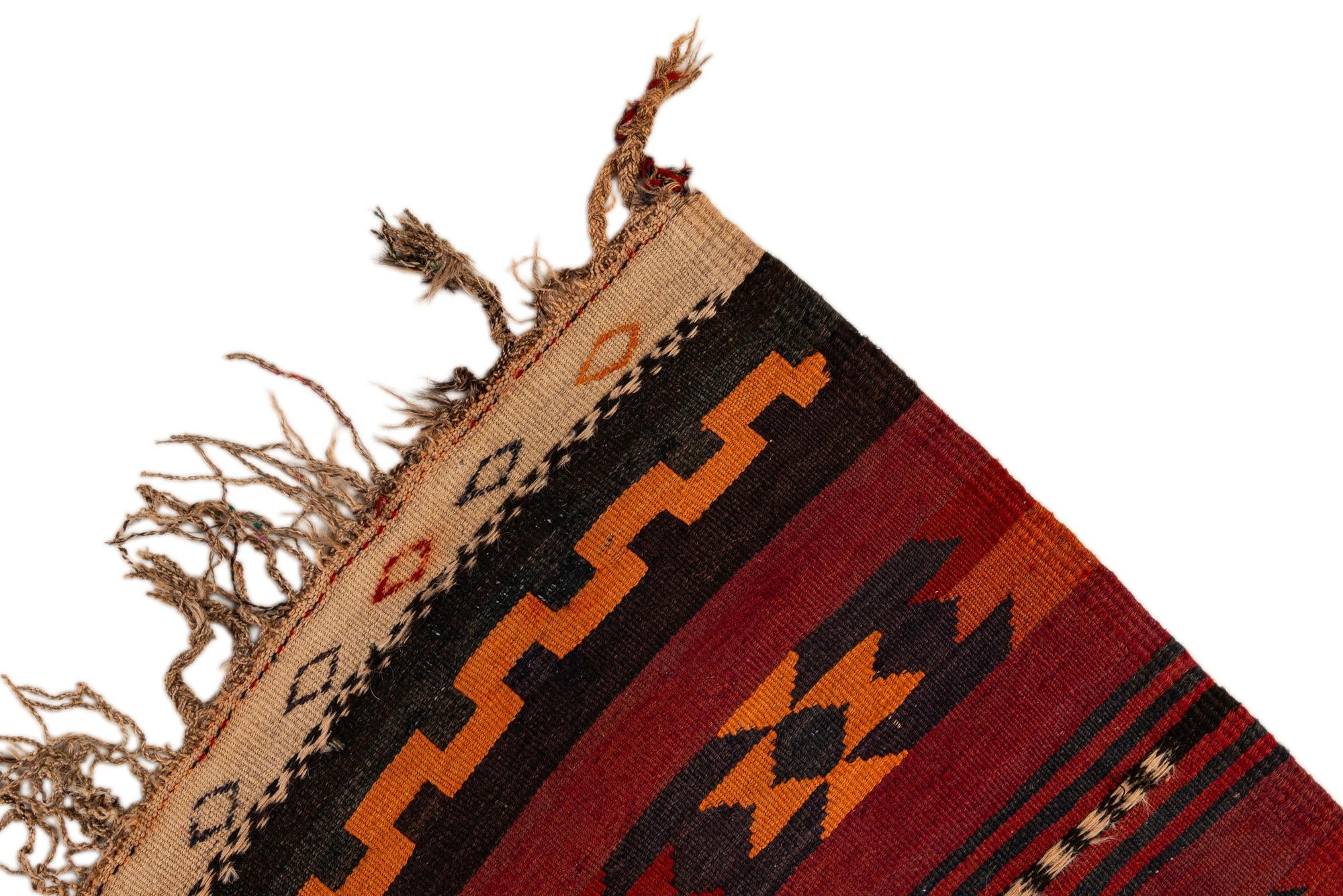 4' 4 x 11' 1 Hand Woven Kilim Fars Wool Runner Rug