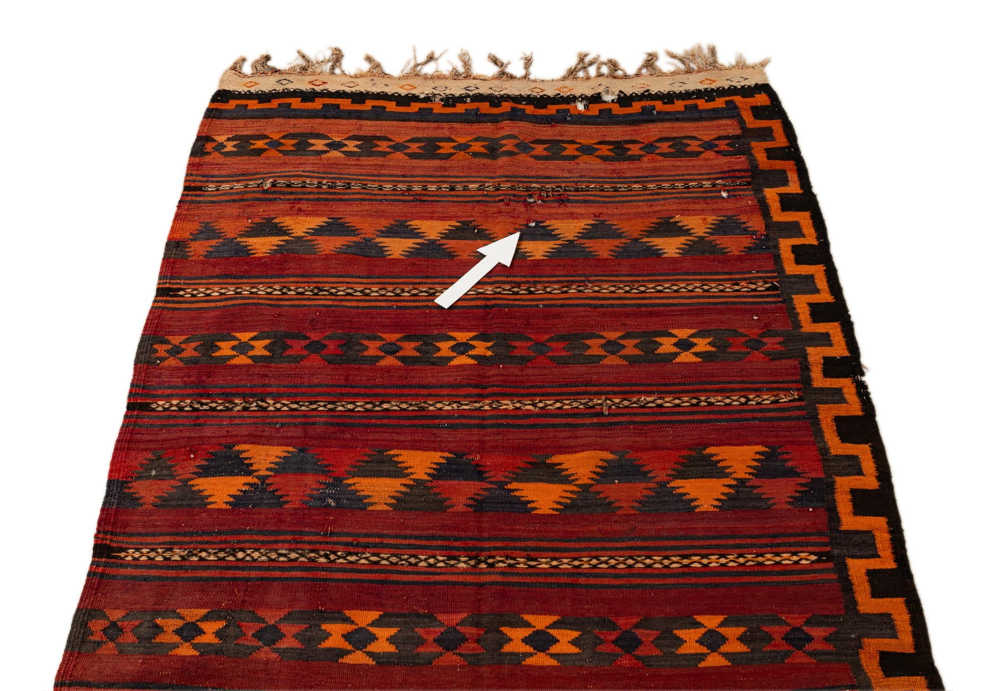 4' 4 x 11' 1 Hand Woven Kilim Fars Wool Runner Rug