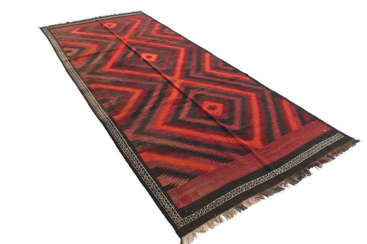 Detail image of 4' 9 x 11' 1 Hand Woven Kilim Fars Wool Runner Rug