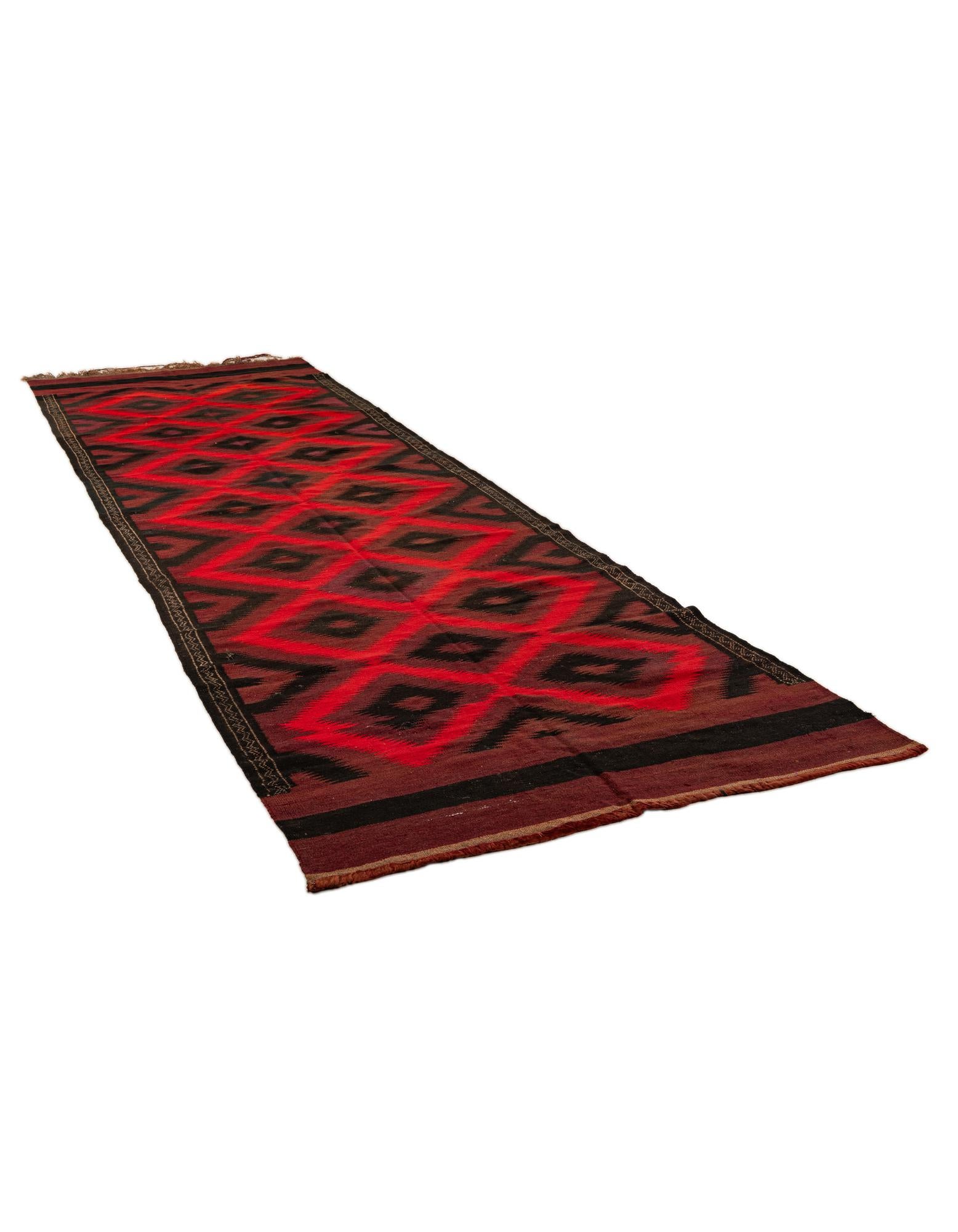 125cm x 435cm Hand Woven Kilim Fars Wool Runner Rug