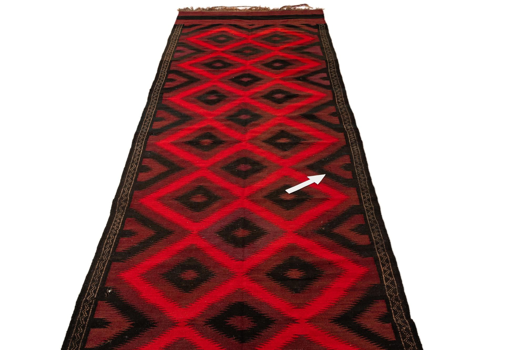 125cm x 435cm Hand Woven Kilim Fars Wool Runner Rug