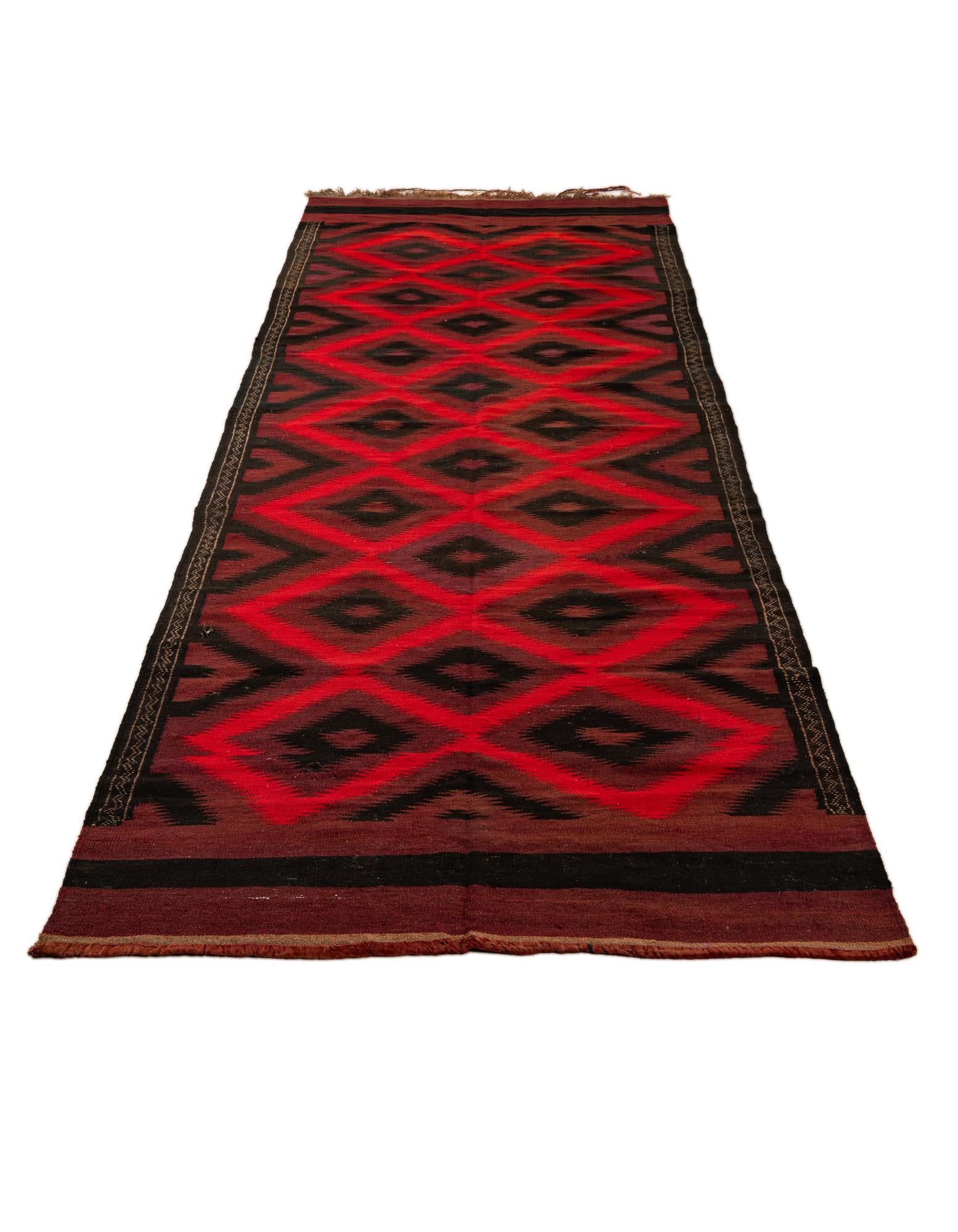 125cm x 435cm Hand Woven Kilim Fars Wool Runner Rug