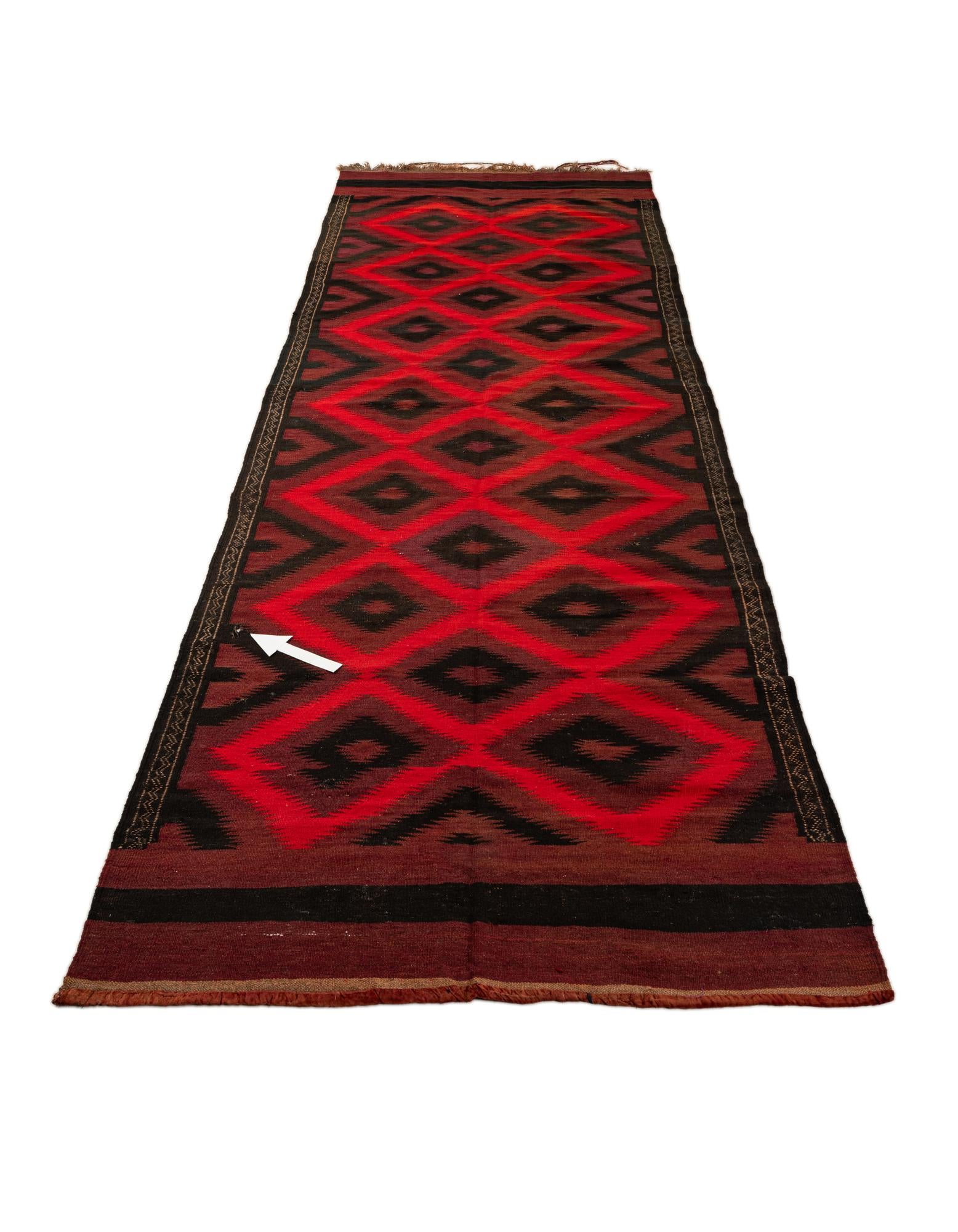 125cm x 435cm Hand Woven Kilim Fars Wool Runner Rug