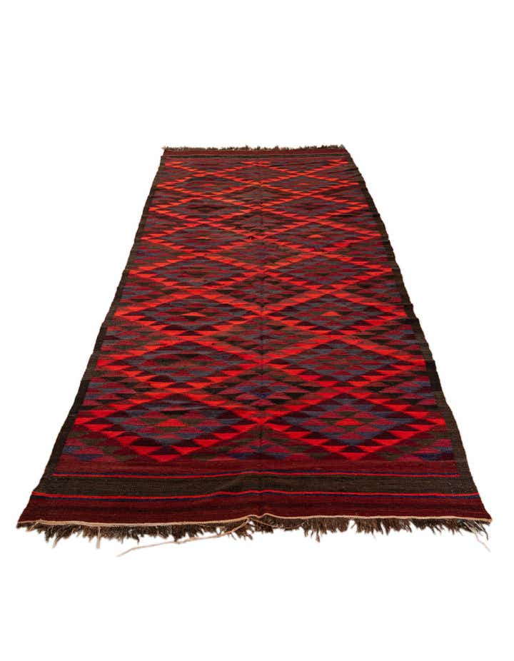 4' 6 x 14' 10 Hand Woven Kilim Fars Wool Runner Rug