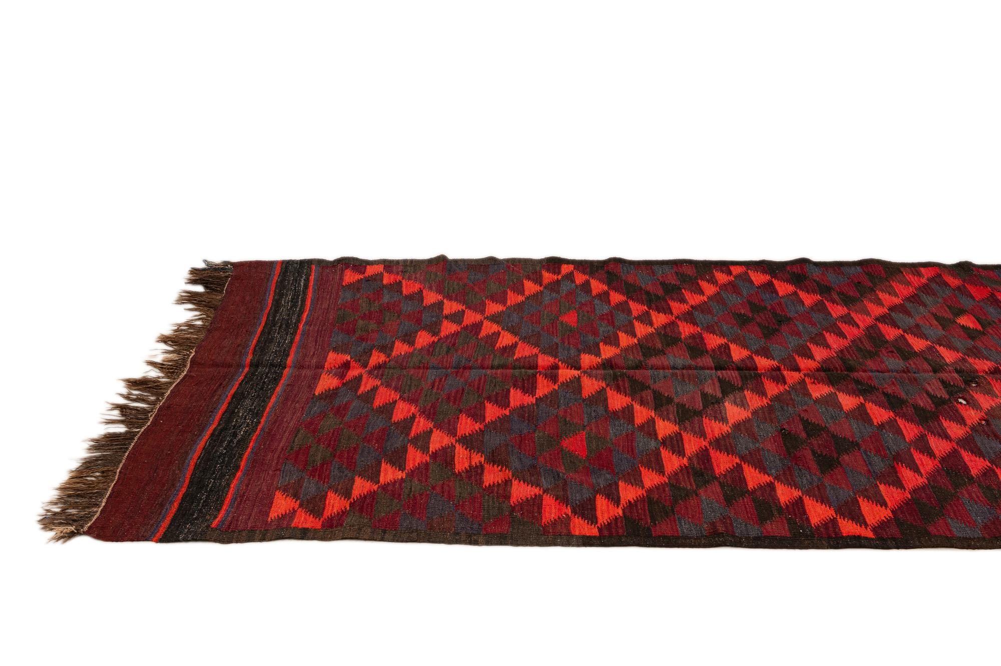 4' 6 x 14' 10 Hand Woven Kilim Fars Wool Runner Rug