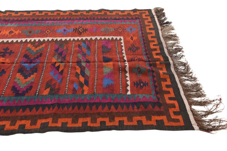 Detail image of 4' 4 x 9' 2 Hand Woven Kilim Fars Wool Runner Rug