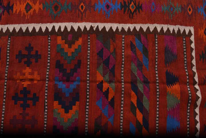 4' 4 x 9' 2 Hand Woven Kilim Fars Wool Runner Rug