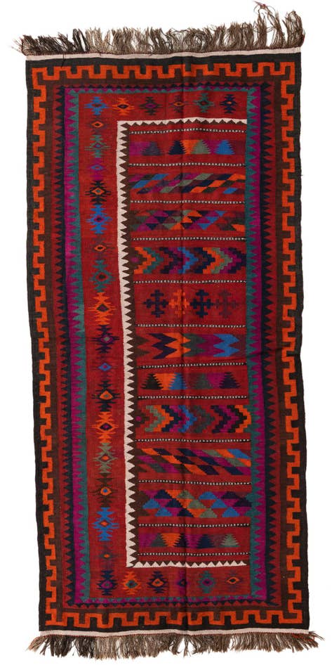 Detail image of 4' 4 x 9' 2 Hand Woven Kilim Fars Wool Runner Rug