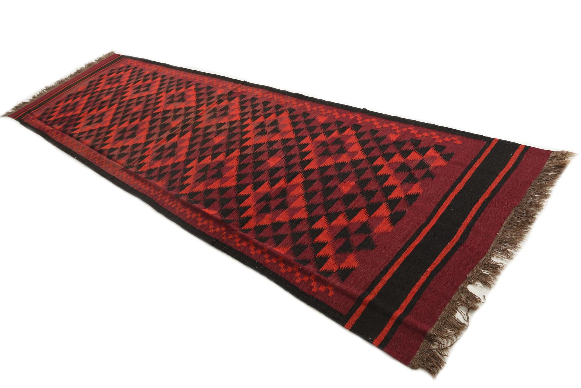 4' 3 x 14' 6 Hand Woven Kilim Fars Wool Runner Rug