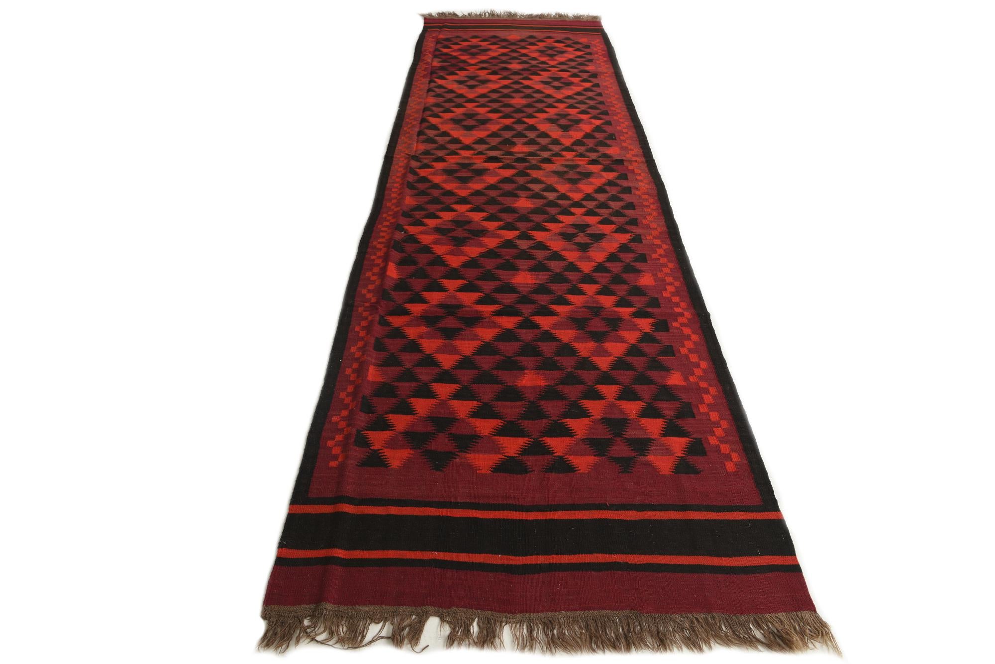 4' 3 x 14' 6 Hand Woven Kilim Fars Wool Runner Rug