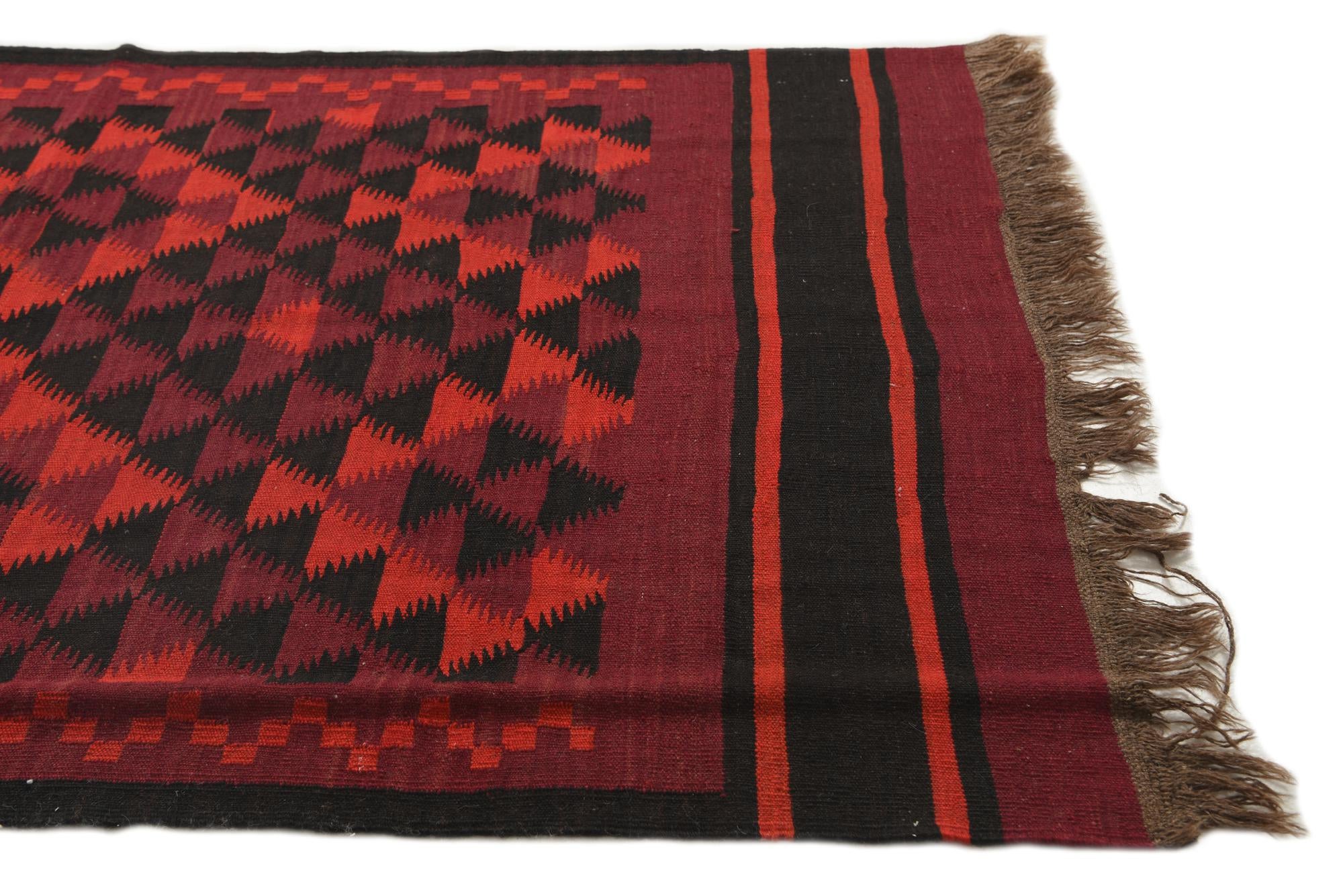4' 3 x 14' 6 Hand Woven Kilim Fars Wool Runner Rug