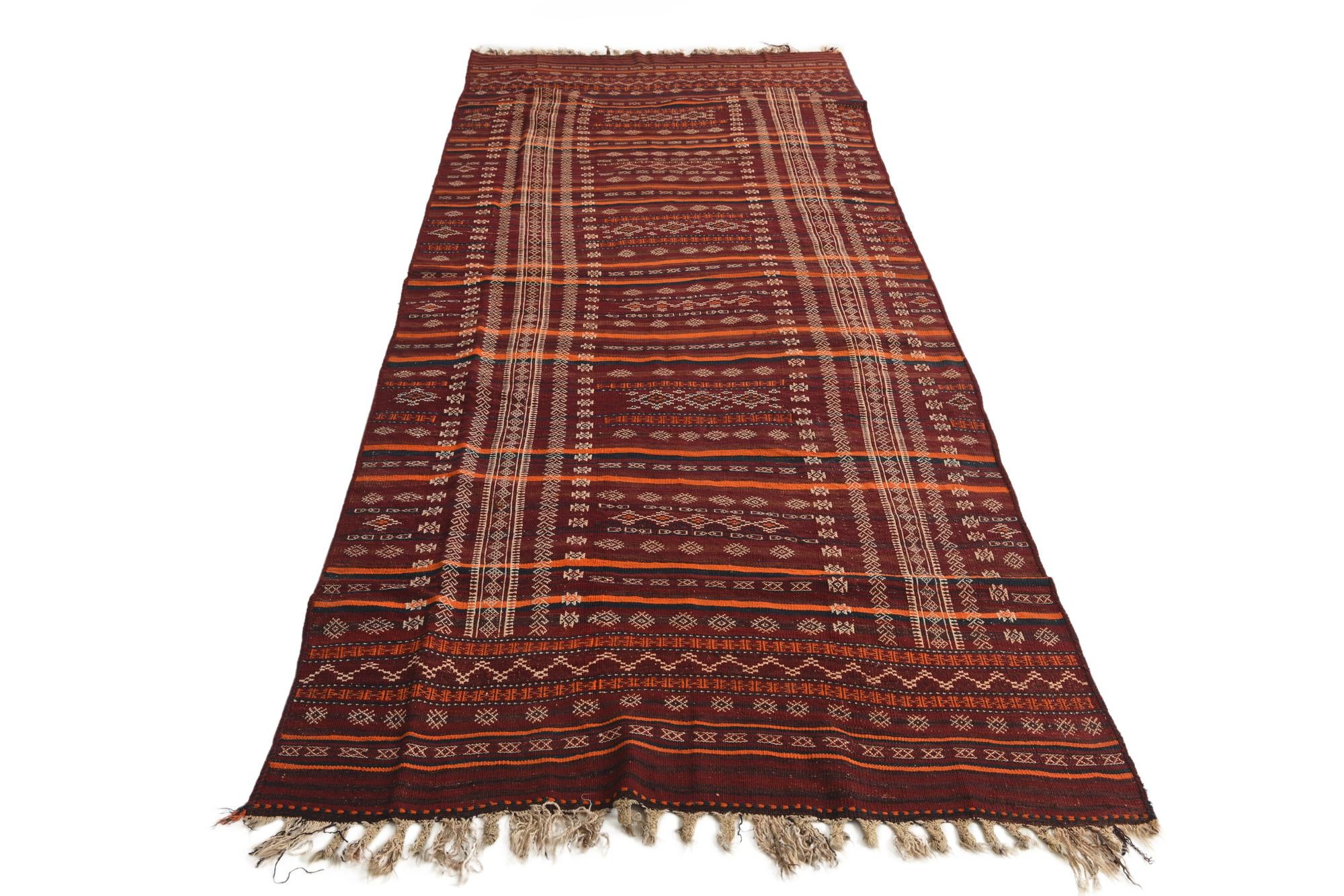 4' 6 x 10' 9 Hand Woven Kilim Fars Wool Runner Rug