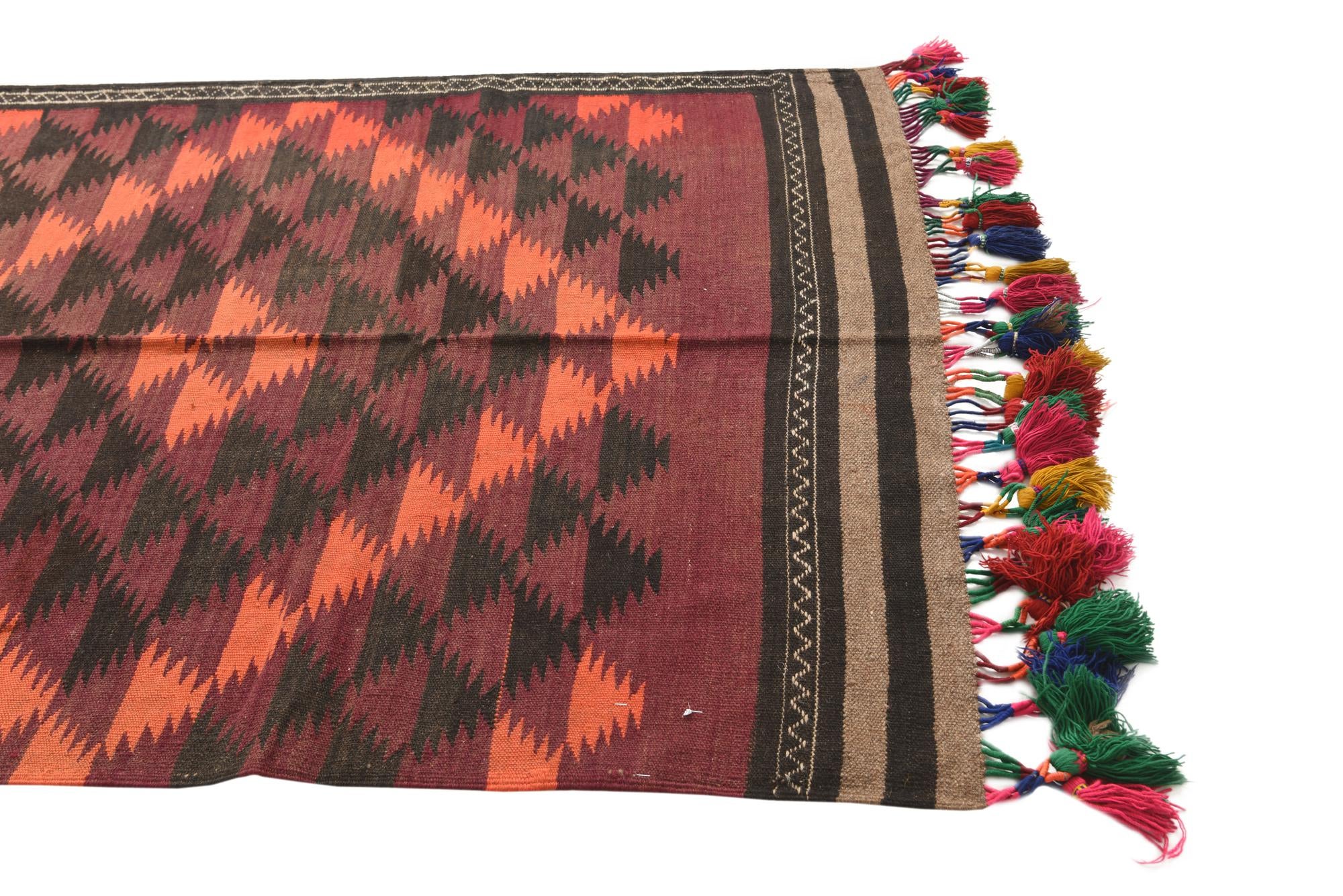 4' 3 x 11' 10 Hand Woven Kilim Fars Wool Runner Rug
