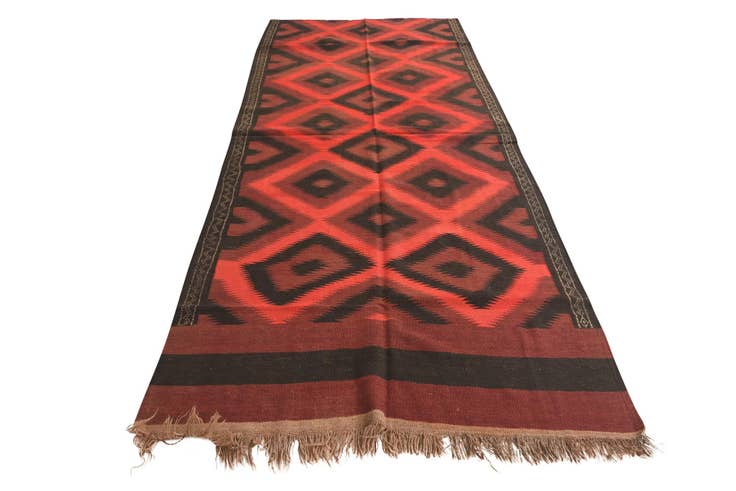 Detail image of 4' 3 x 10' 6 Hand Woven Kilim Fars Wool Runner Rug
