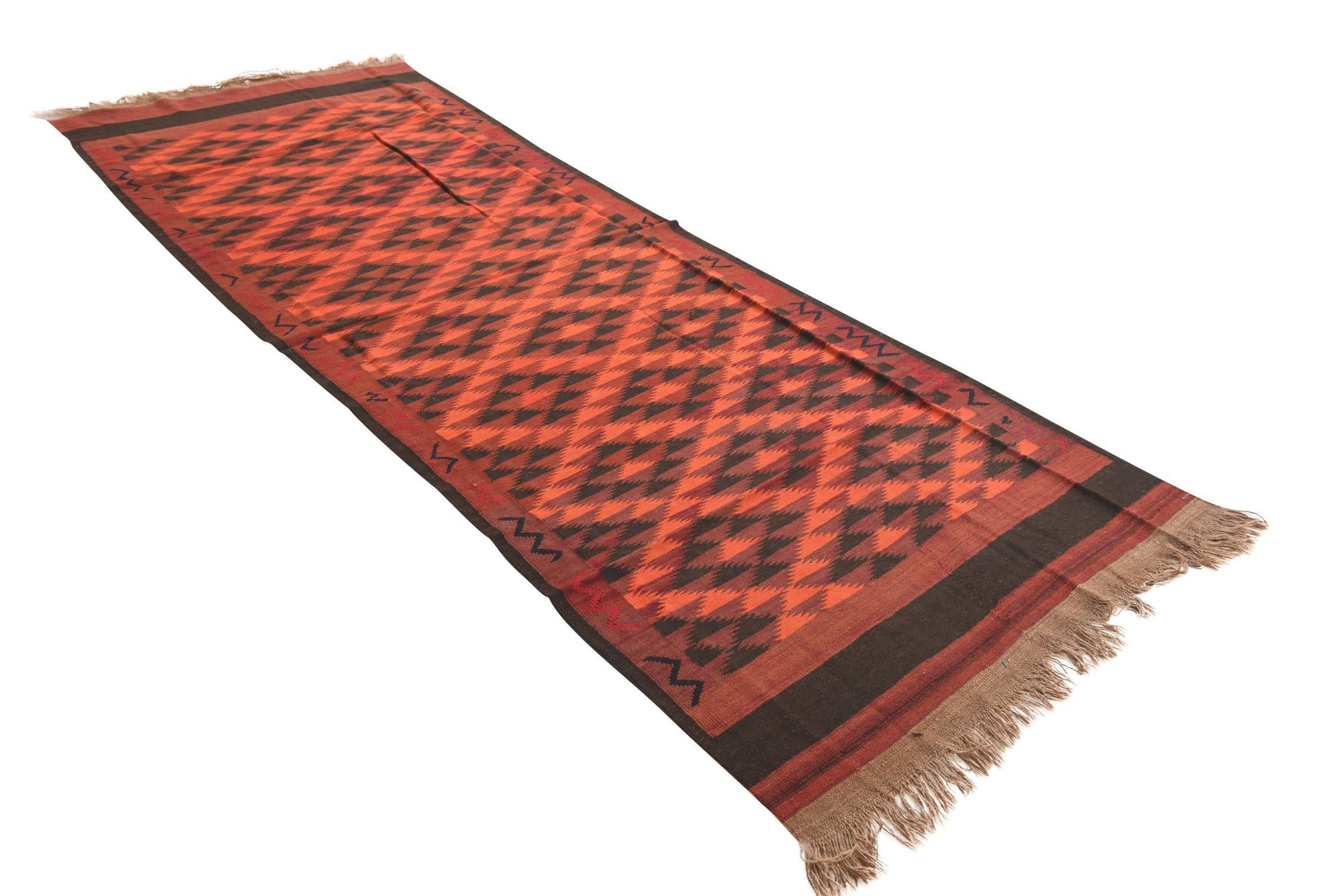 4' 4 x 12' 1 Hand Woven Kilim Fars Wool Runner Rug