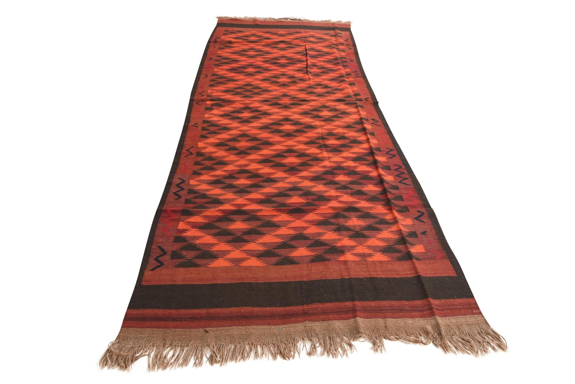 4' 4 x 12' 1 Hand Woven Kilim Fars Wool Runner Rug
