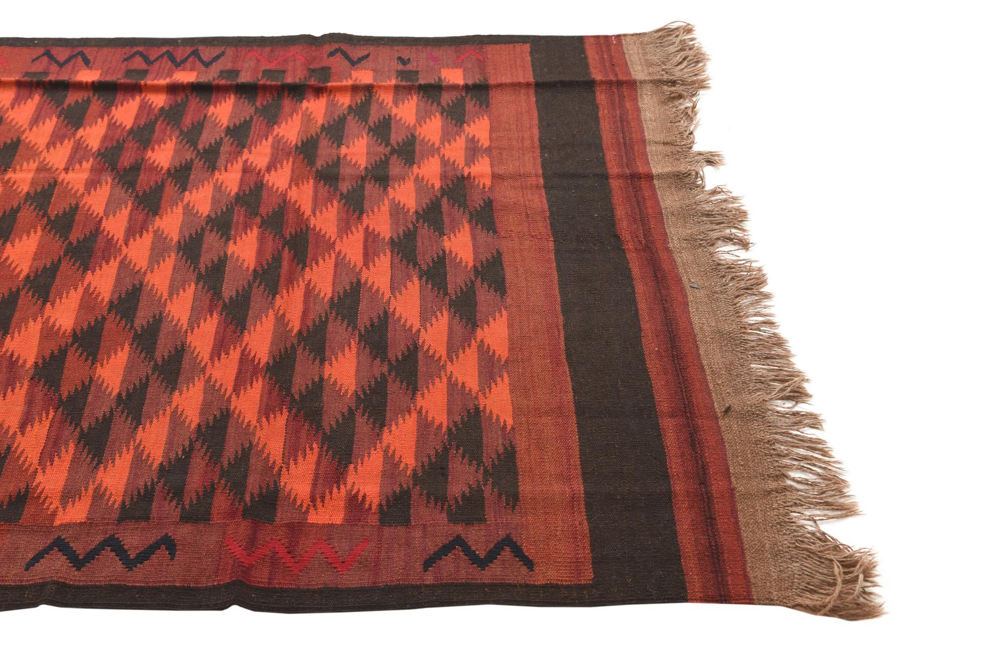 4' 4 x 12' 1 Hand Woven Kilim Fars Wool Runner Rug