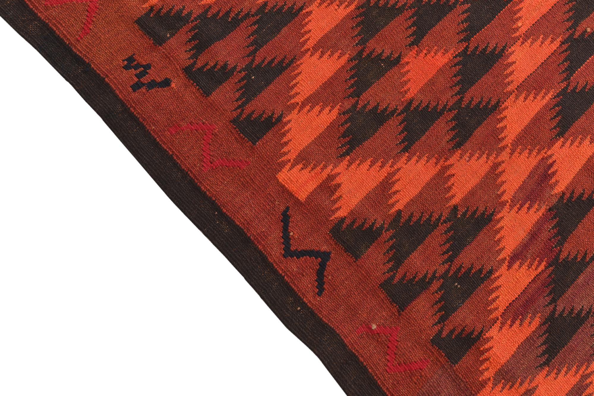 4' 4 x 12' 1 Hand Woven Kilim Fars Wool Runner Rug