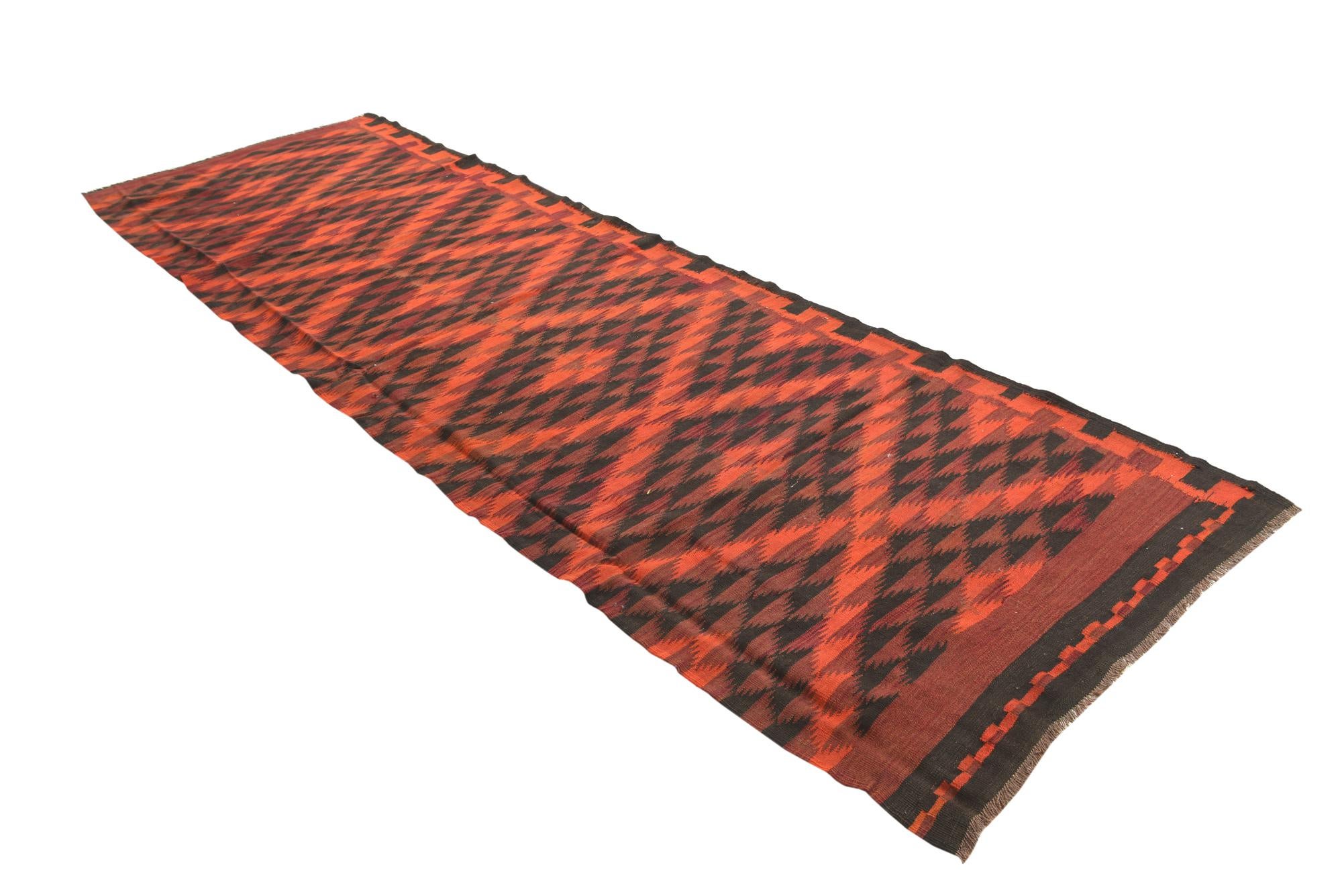 4' 1 x 13' 2 Hand Woven Kilim Fars Wool Runner Rug
