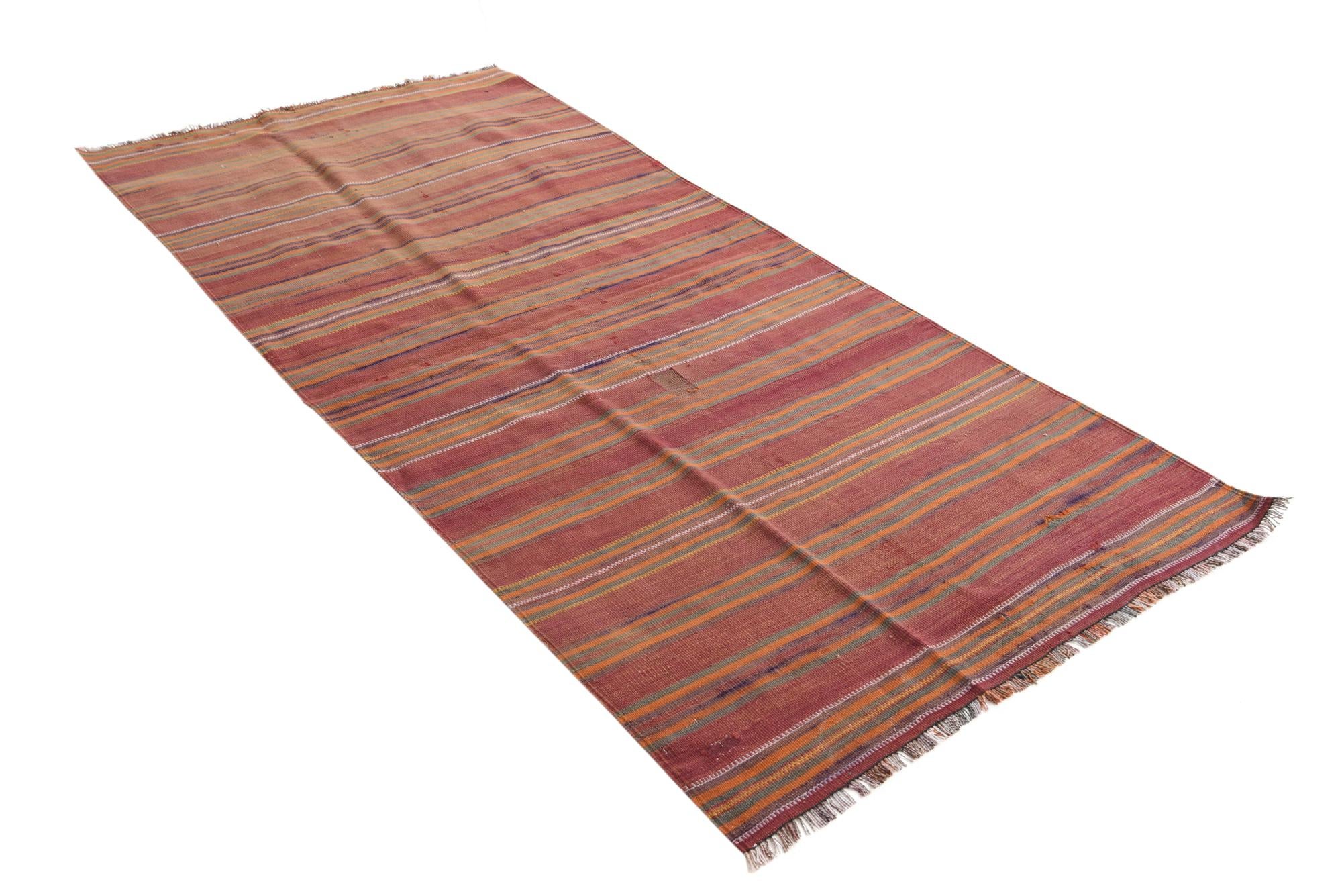 4' 3 x 9' 1 Hand Woven Kilim Fars Wool Runner Rug